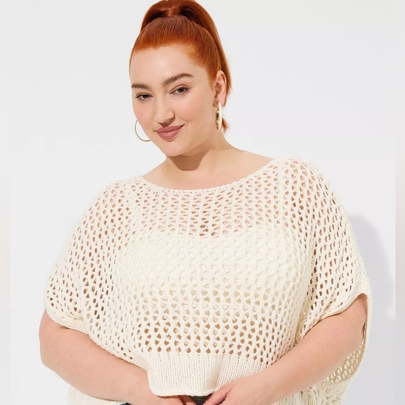 torrid Sweaters - Torrid women’s oversized white hollow knit sleeveless cardigan cream